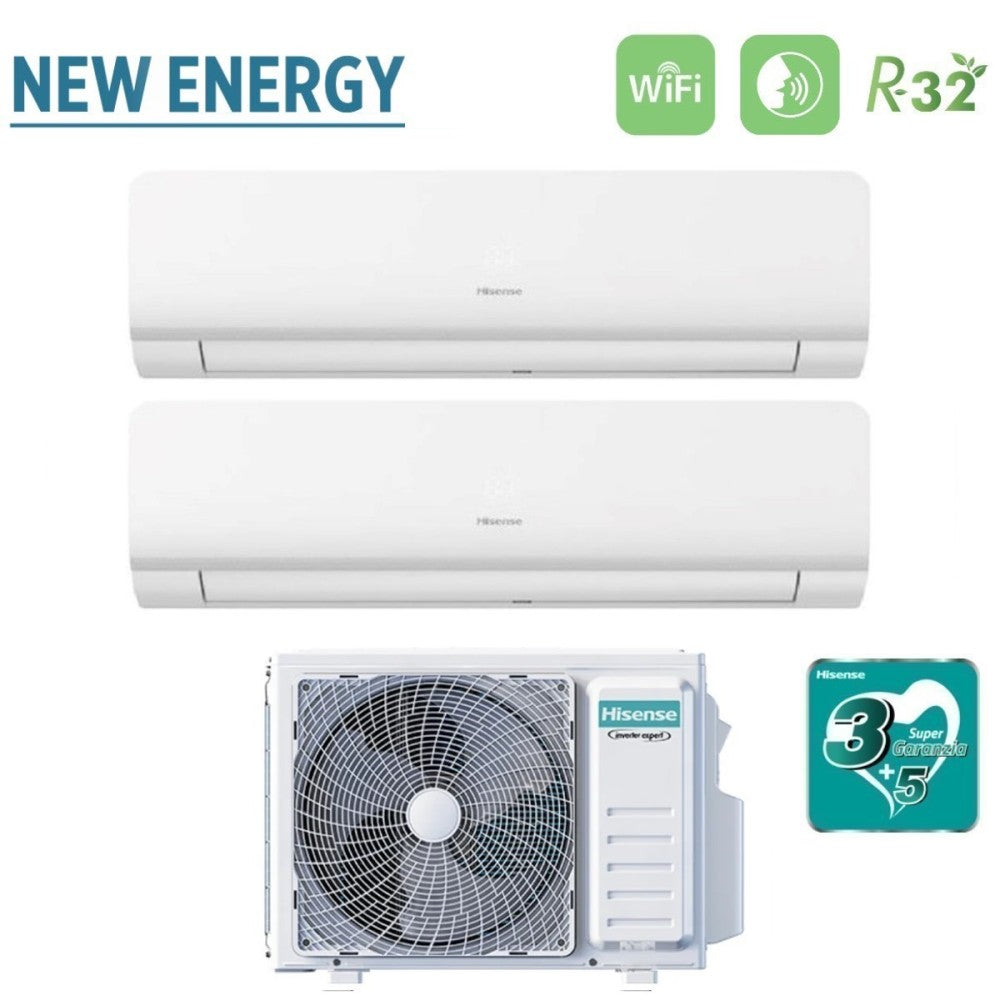 hisense climatizzatore condizionatore hisense dual split inverter serie new energy 1212 con 2amw50u4rxa r 32 wi fi integrato 1200012000 novita ean 8059657013460