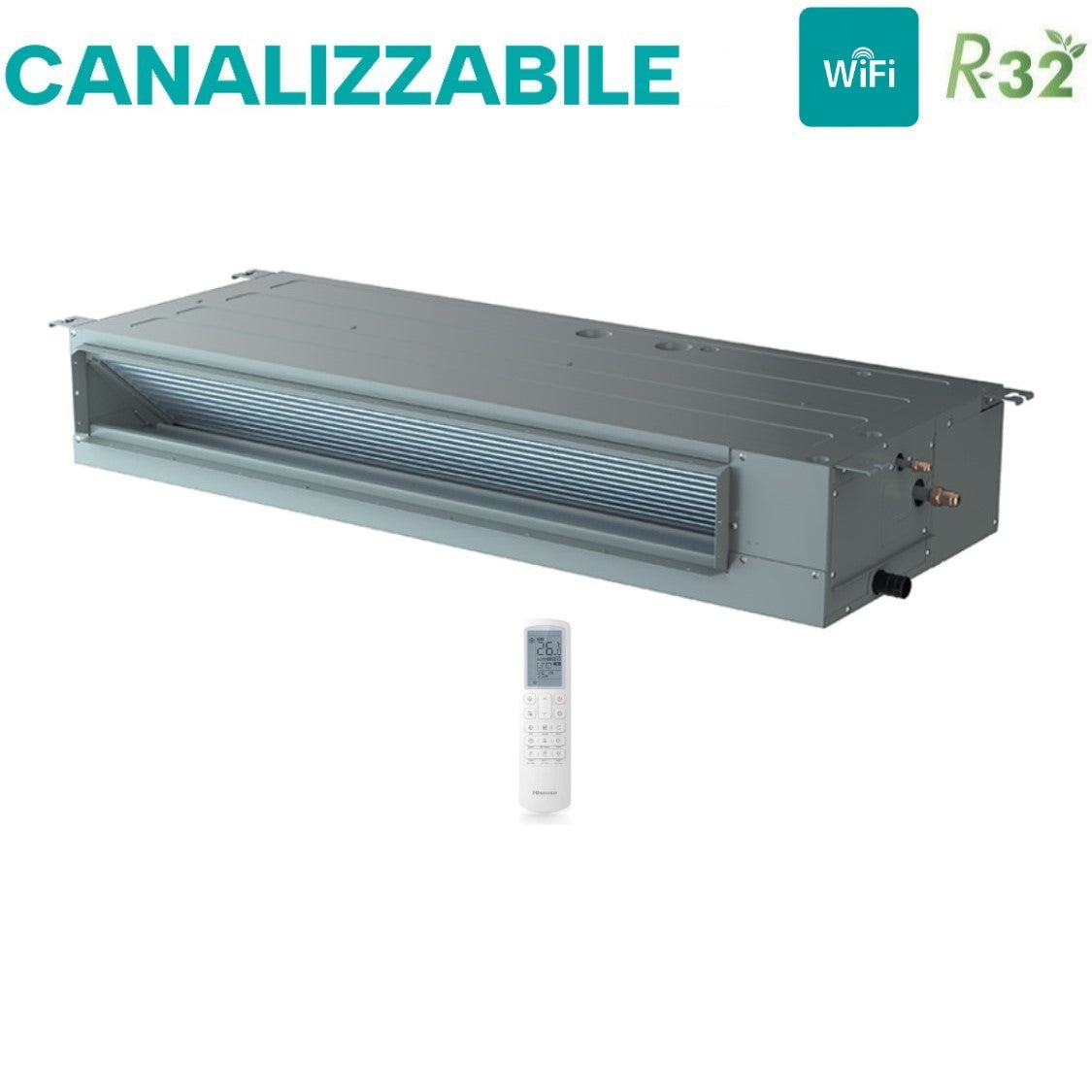 hisense climatizzatore condizionatore hisense inverter canalizzato canalizzabile serie turbo 9000 btu adt26ux4rbl8 auw26u4rs8 r 32 wi fi optional classe aa con telecomando e comando cablato di serie