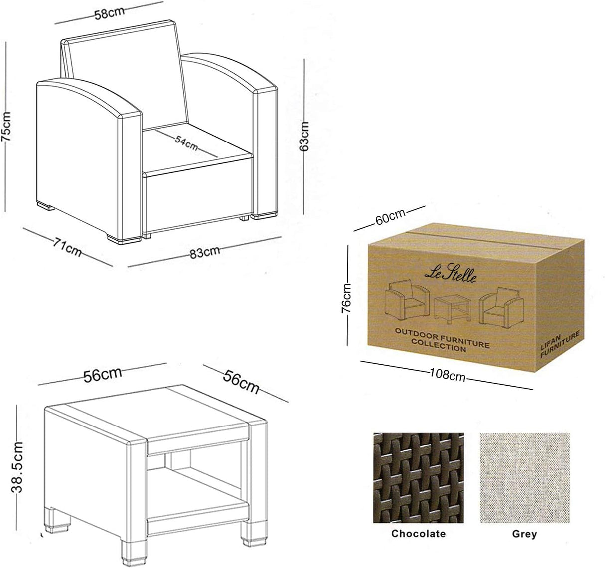 le stelle le stelle set salotto da giardino in polyrattan da 3 pezzi 2 poltrone da esterno tavolino e cuscini cioccolato ean 8024299800433