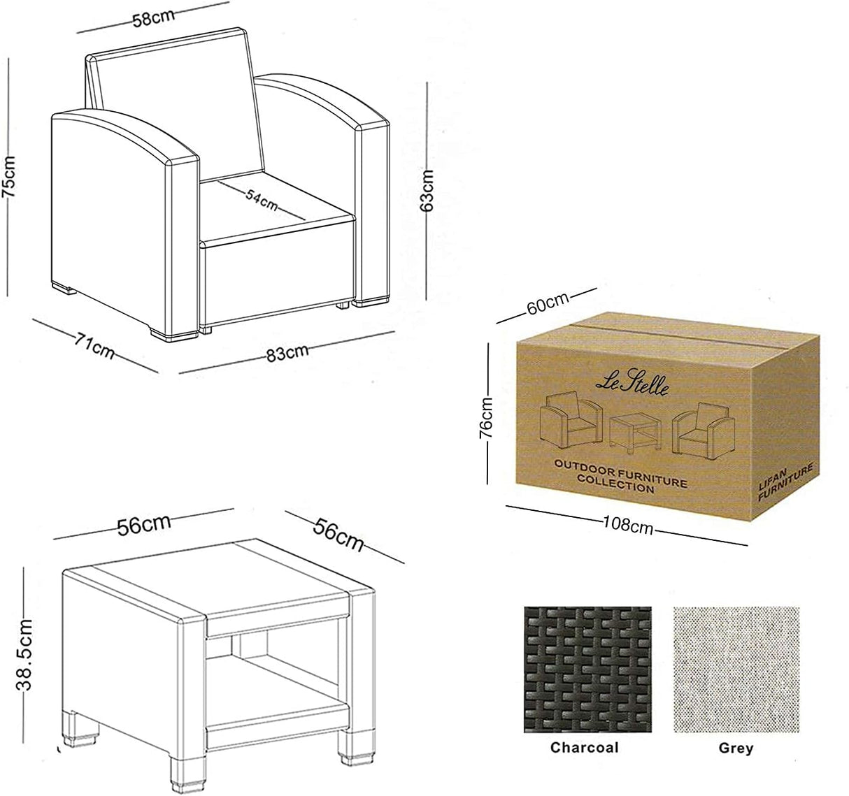 le stelle le stelle set salotto da giardino in polyrattan da 3 pezzi 2 poltrone da esterno tavolino e cuscini ean 8024299800440