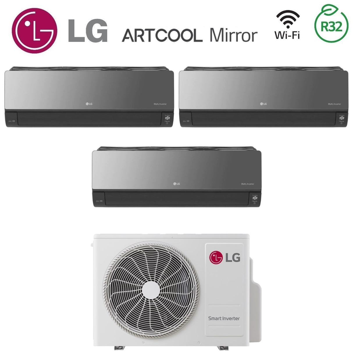 lg climatizzatore condizionatore lg trial split inverter serie artcool uv nano mirror 9912 con mu3r21 r 32 wi fi integrato 9000900012000