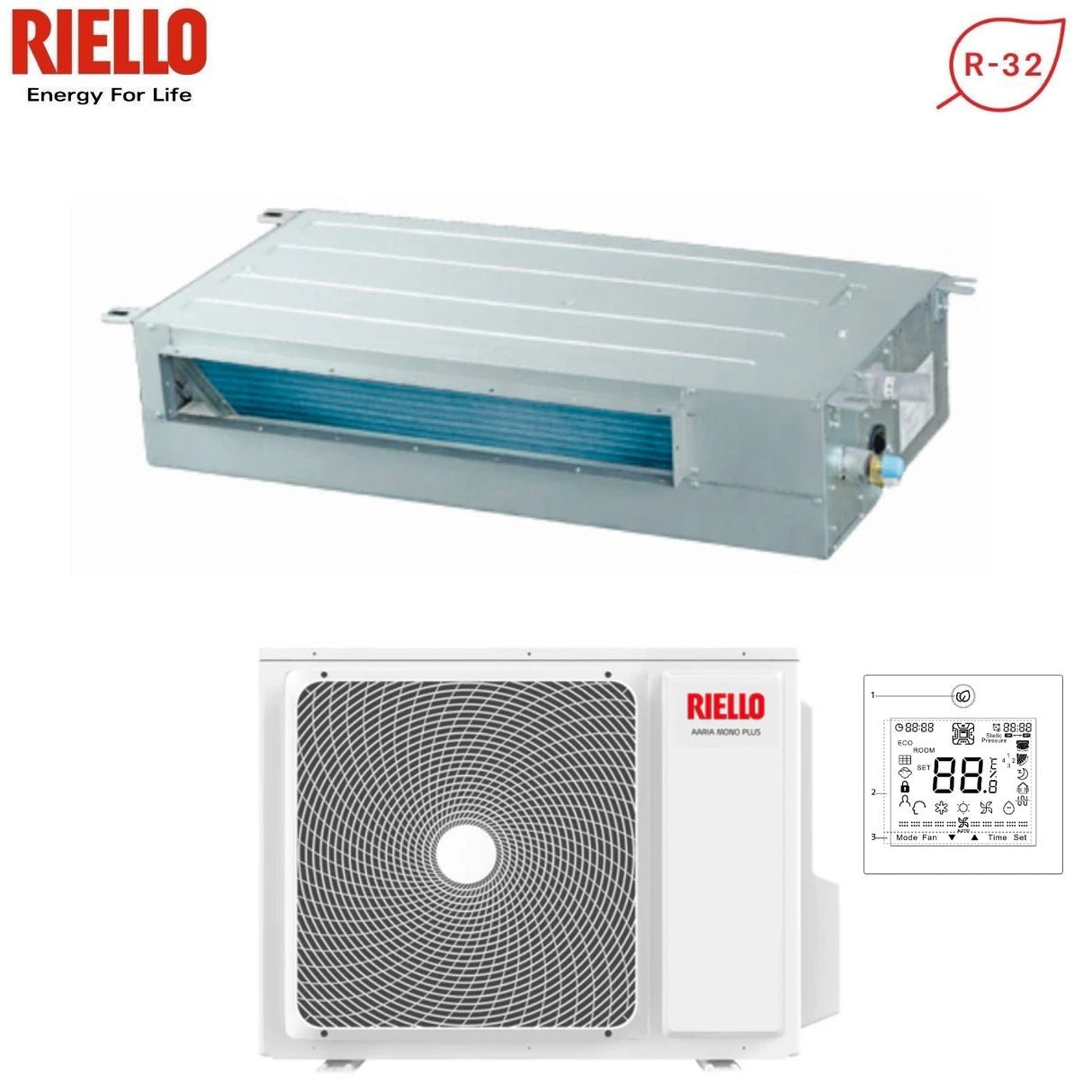 riello climatizzatore condizionatore riello inverter canalizzato canalizzabile 18000 btu amd 50 pa r 32 codice 20161586 con comando a filo di serie