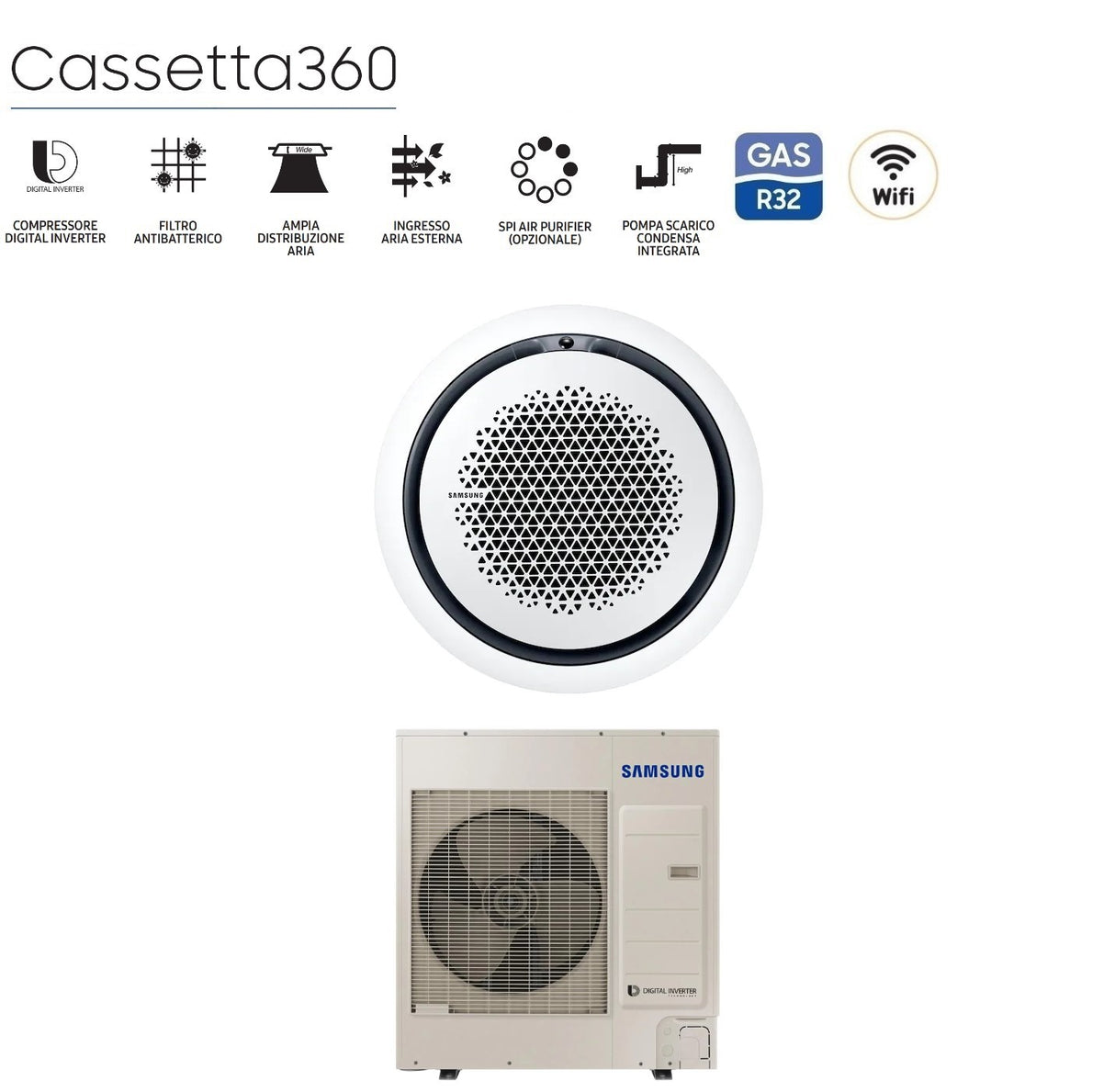 samsung climatizzatore condizionatore samsung inverter cassetta 360 48000 btu ac140rn4pkgeu monofase r 32 wi fi optional vari pannelli disponibili