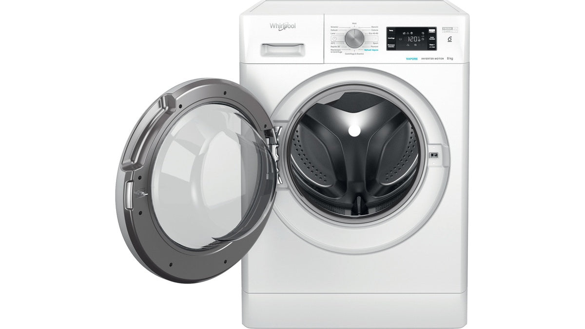 whirlpool lavatrice a carica frontale whirlpool freshcare ffb 846 sv it 8 kg 1400 giri classe a a845xl595xp63 tecnologia 6 senso refresh vapore ean 8003437050589