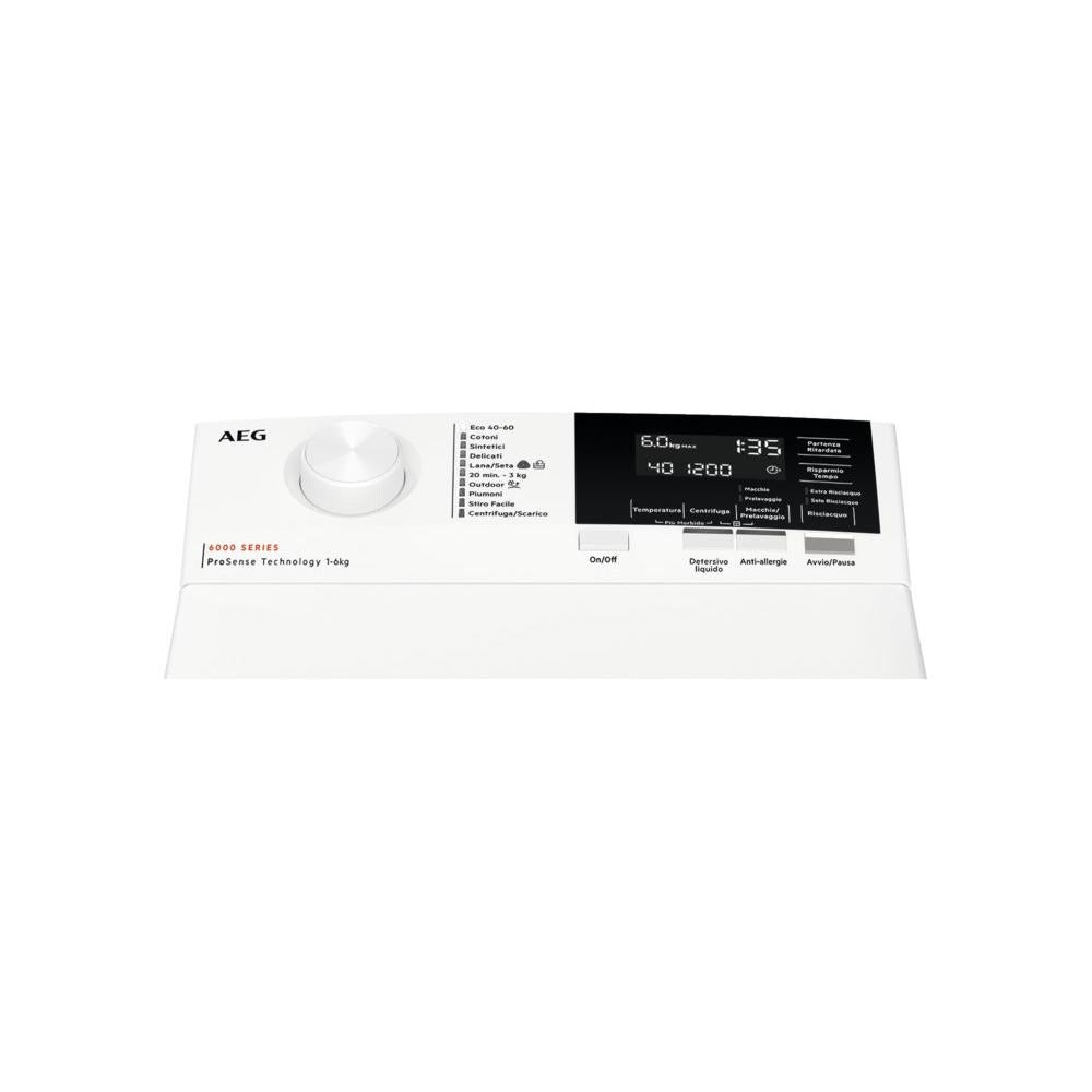 aeg lavatrice a carico dallalto aeg serie 6000 ltr6g62d prosense tecnology 6 kg classe d 1151 giri a89xl40xp60 bianco ean 7333394011530
