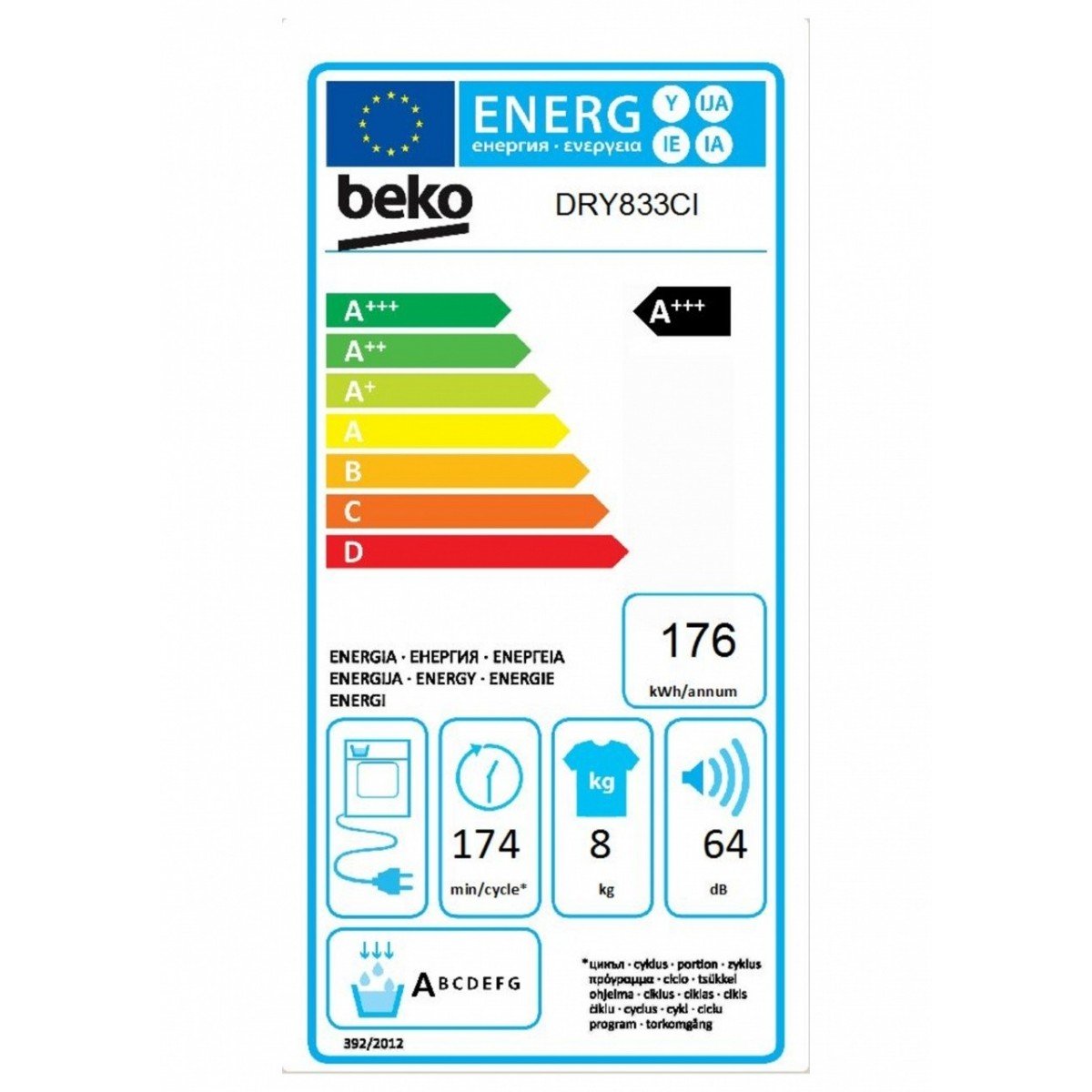 beko asciugatrice a carico frontale a pompa di calore beko 8 kg motore prosmart inverter dry833ci classe a ean 8690842164163