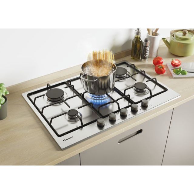 candy piano cottura a gas chw7x idea 5 fuochi 75 cm colore inox lxp 74x51 con griglie lavabili in lavastoviglie 33801969 ean 8016361966857