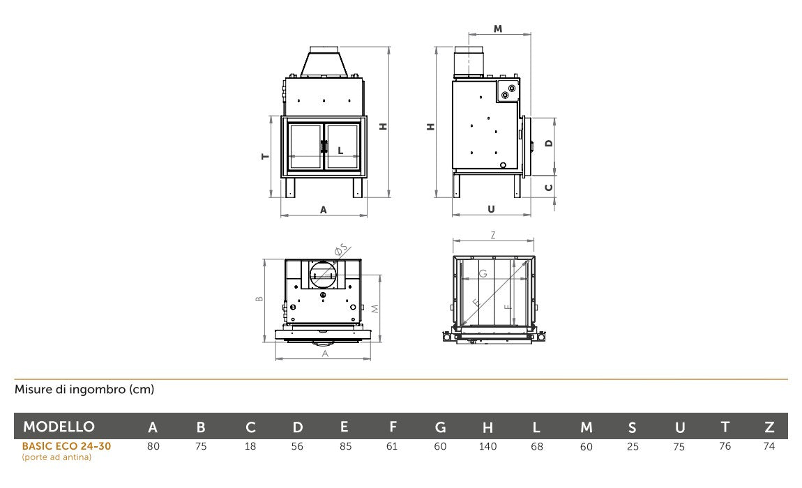 ctm termocamino a legna ctm basic eco s1 24 kw per produzione acs con scambiatore full link e chiusura antine