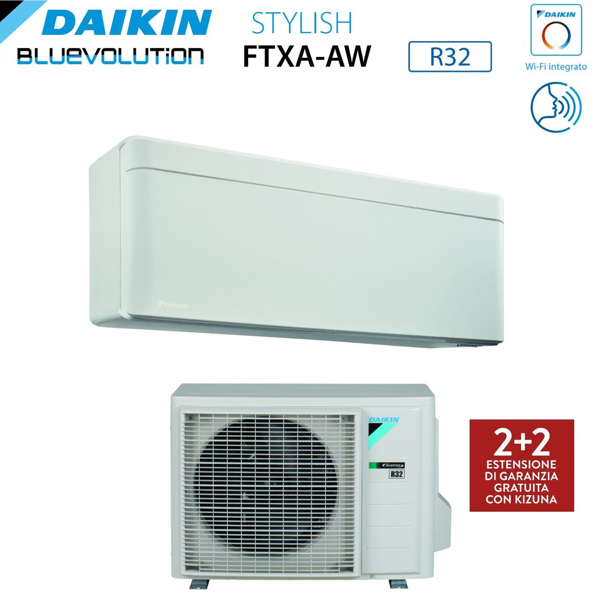 daikin unita interna a parete daikin bluevolution serie stylish white 7000 btu ftxa20aw r 32 wi fi integrato colore bianco