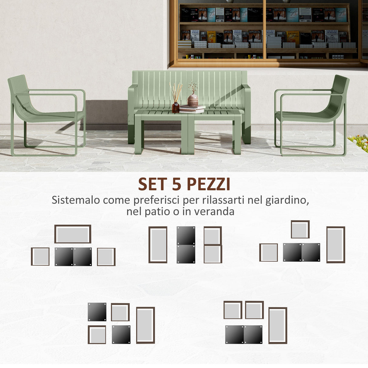 easycomfort area occasioni 2529 easycomfort set da giardino 5 pezzi a doghe con divanetto 2 poltroncine e 2 tavolini in polipropilene verde