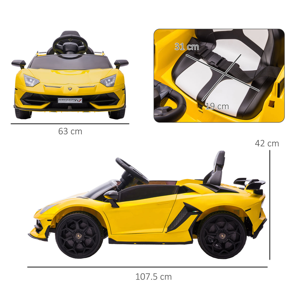 easycomfort easycomfort macchina elettrica per bambini 3 5 anni con licenza lamborghini auto 12v contelecomando clacson e musica giallo