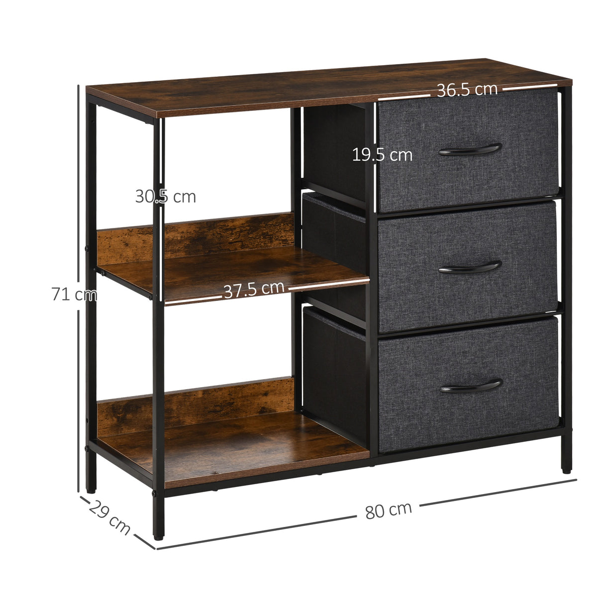 easycomfort easycomfort mobile cassettiera multiuso con cassetti in tessuto 80x29x71cm marrone