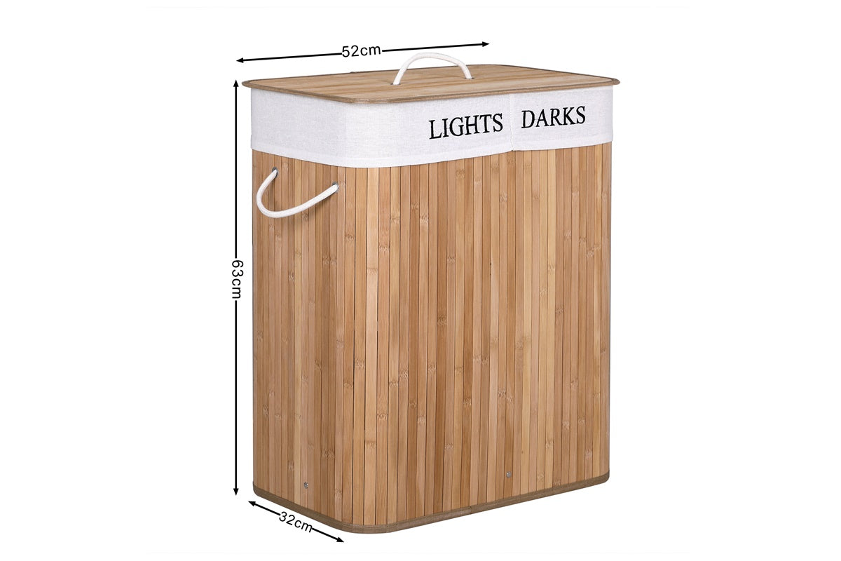 le stelle cesto portabiancheria con 2 scomparti 100 litri in vimini 52x32xh 63cm