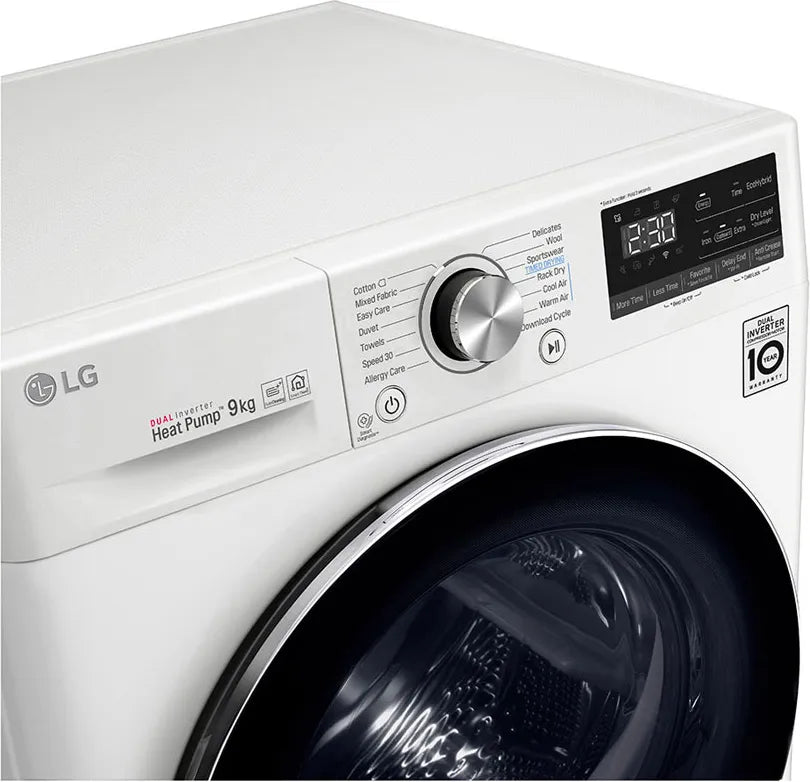 lg asciugatrice lg smart dual inverter heat pump eco hybrid 9 kg rc90v9av2w axlxp 85x60x69 classe energetica a 10 ean 8806098466481