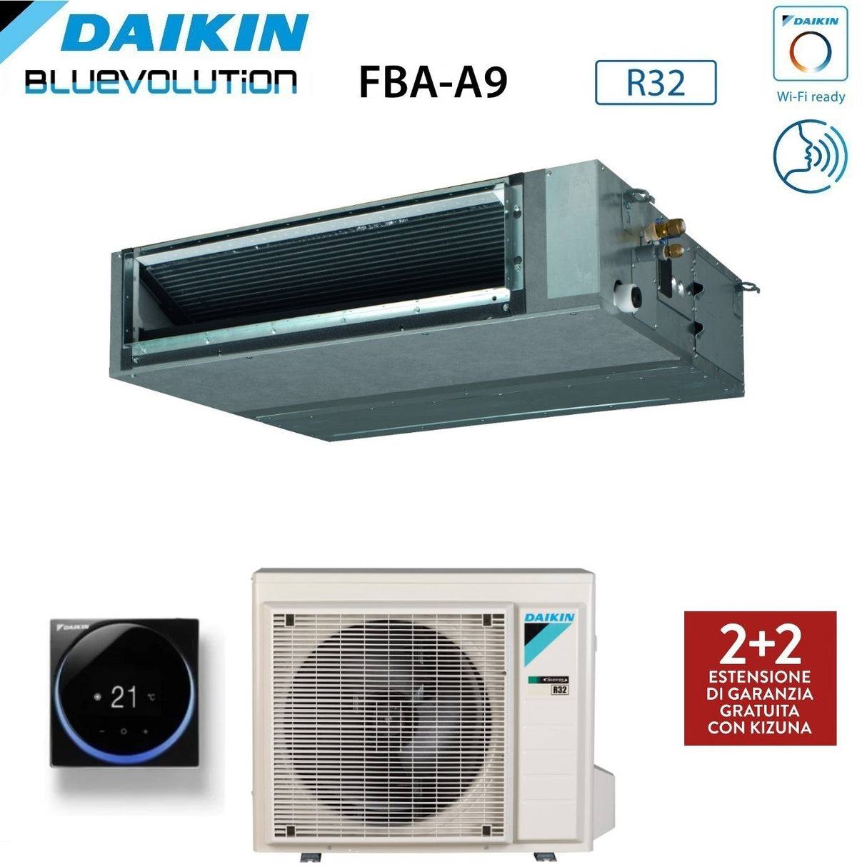 daikin climatizzatore condizionatore daikin bluevolution canalizzato media prevalenza 18000 btu fba50a monofase r 32 wi fi optional con comando a filo garanzia italiana