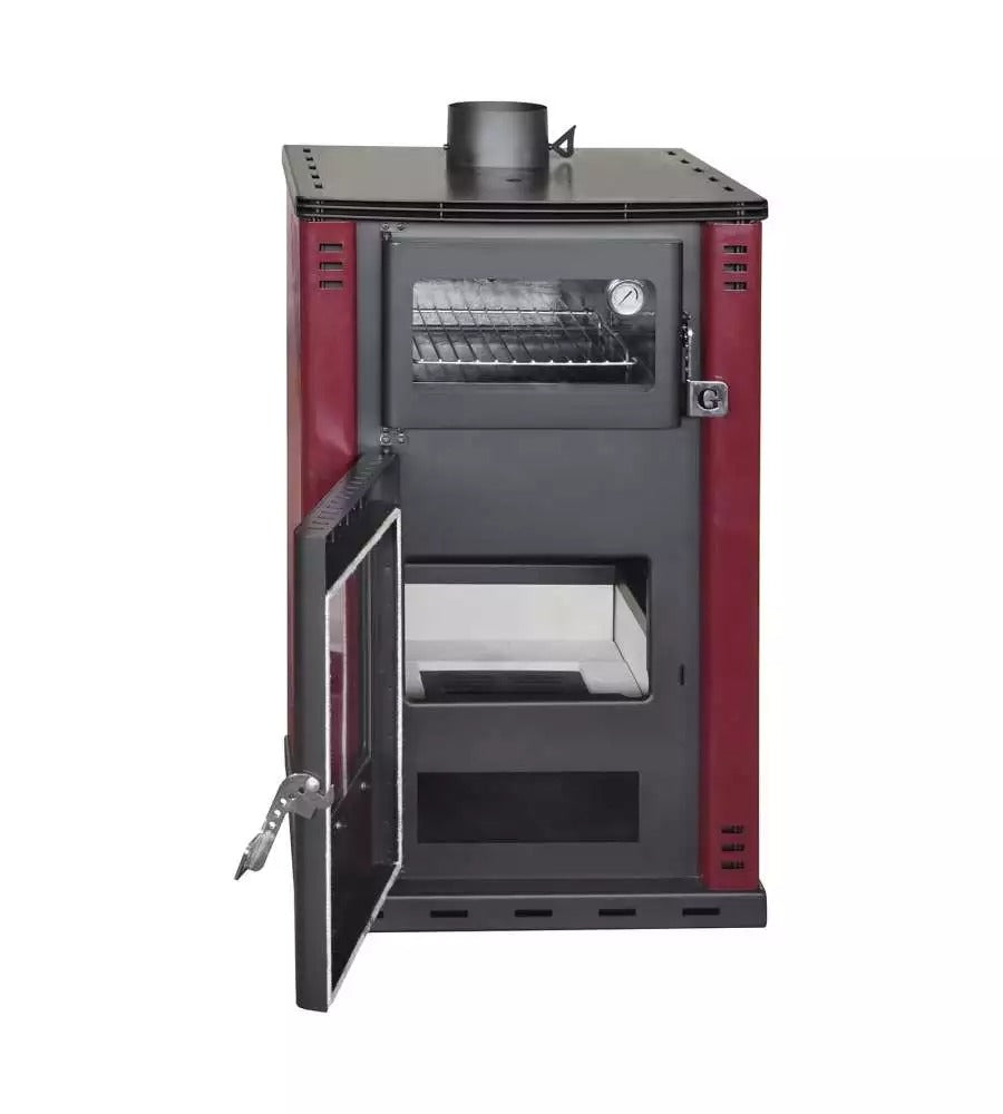 divina fire stufa a legna con forno 276kw termostufa boiler 38lt elsa rossa ean 5200416400783