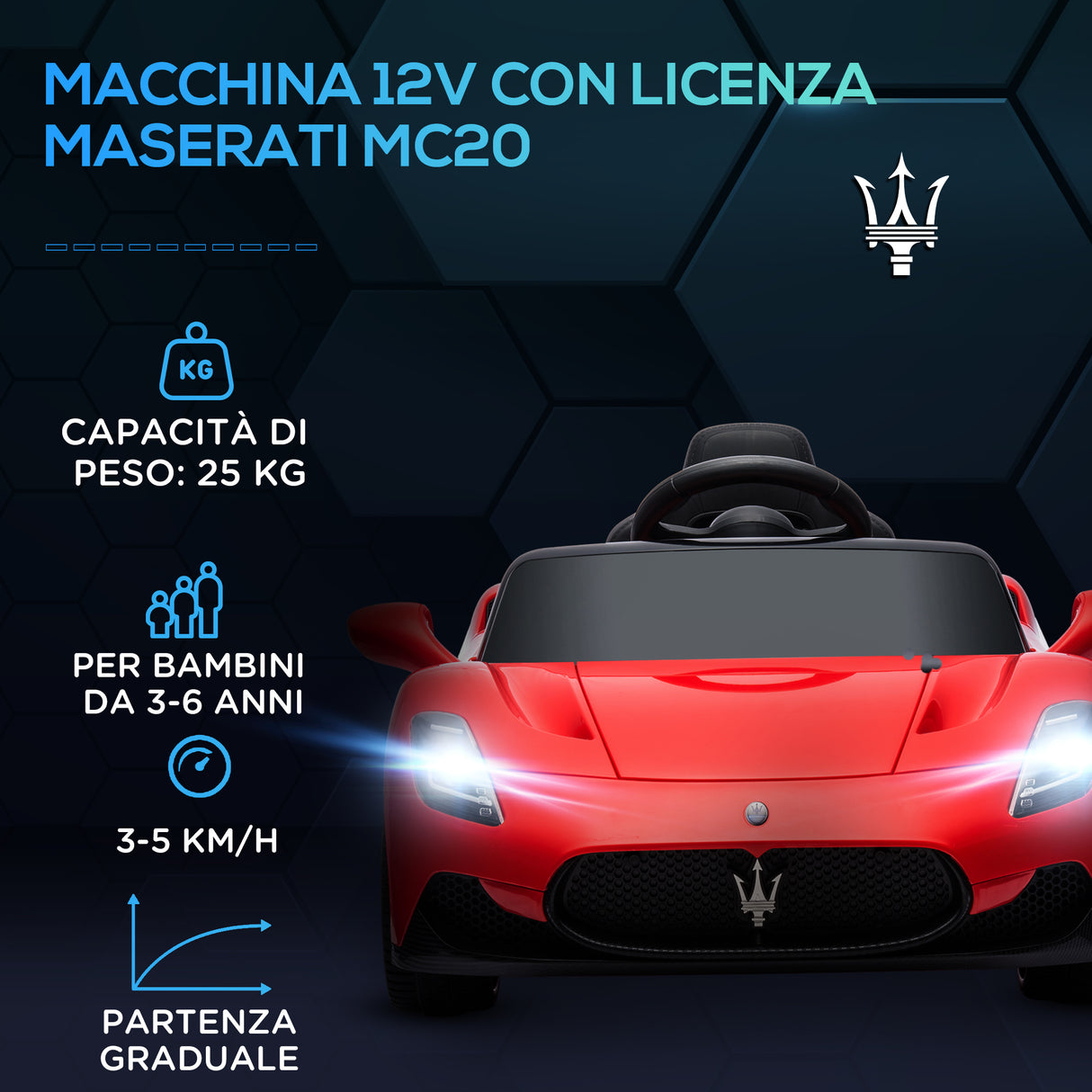 easycomfort easycomfort macchina elettrica per bambini 3 6anni auto maserati mc20 con guida manuale telecomando e fari led eta 3 6 anni rosso