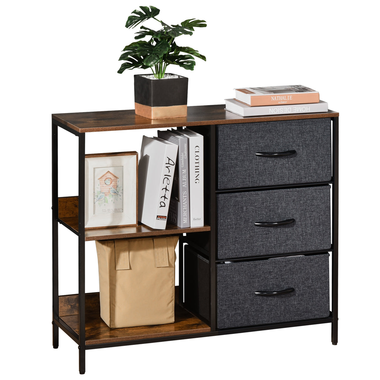 easycomfort easycomfort mobile cassettiera multiuso con cassetti in tessuto 80x29x71cm marrone