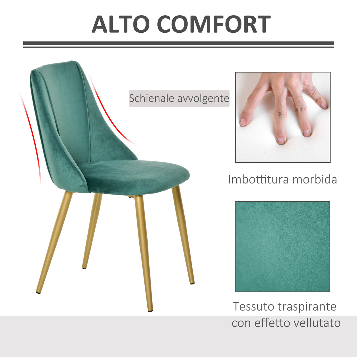 easycomfort easycomfort set 2 sedie moderne e imbottite da salotto soggiorno cucina sala da pranzo verde e oro