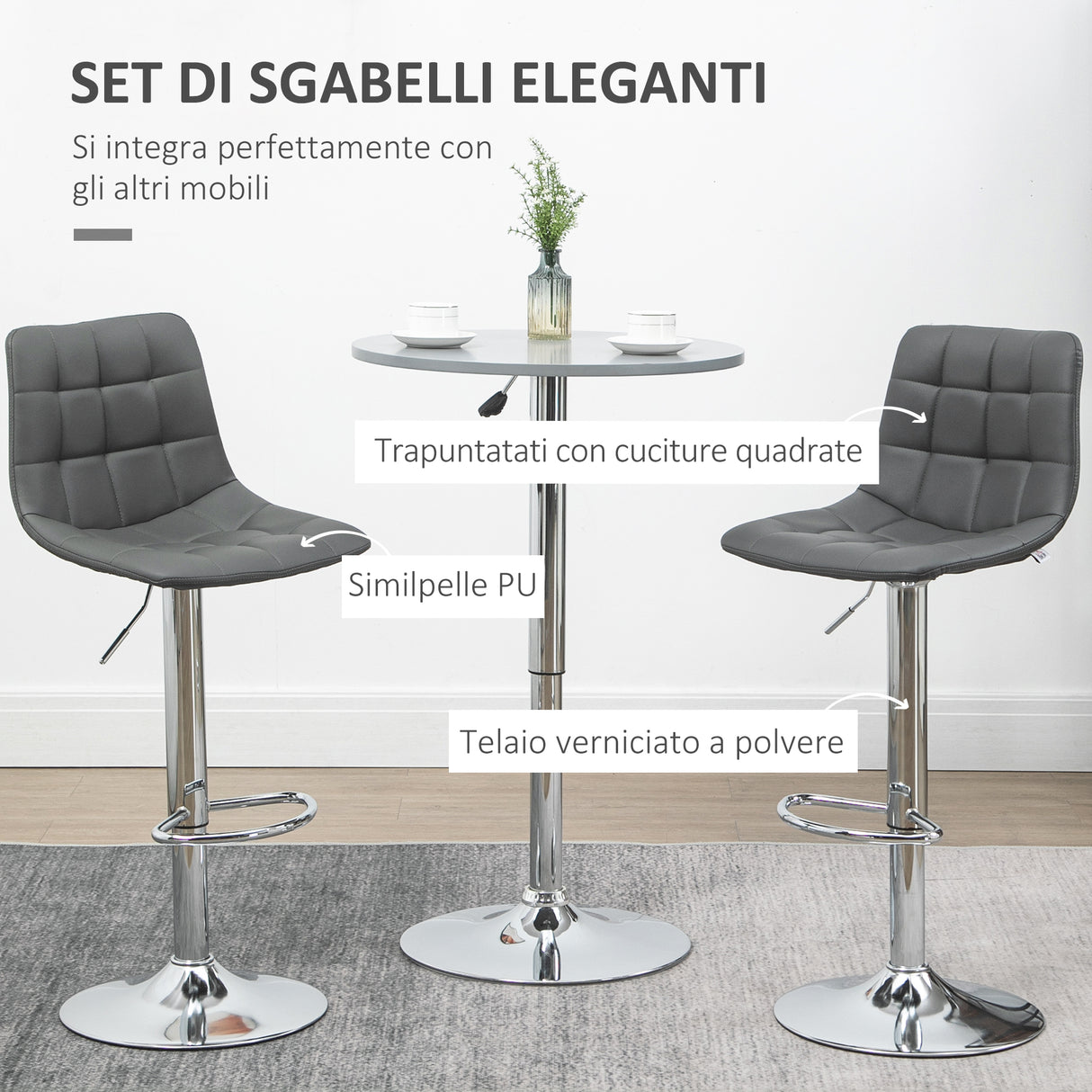 easycomfort easycomfort set 2 sgabelli da bar girevoli in similpelle con schienale e poggiapiedi 42x45x89 110cm grigio