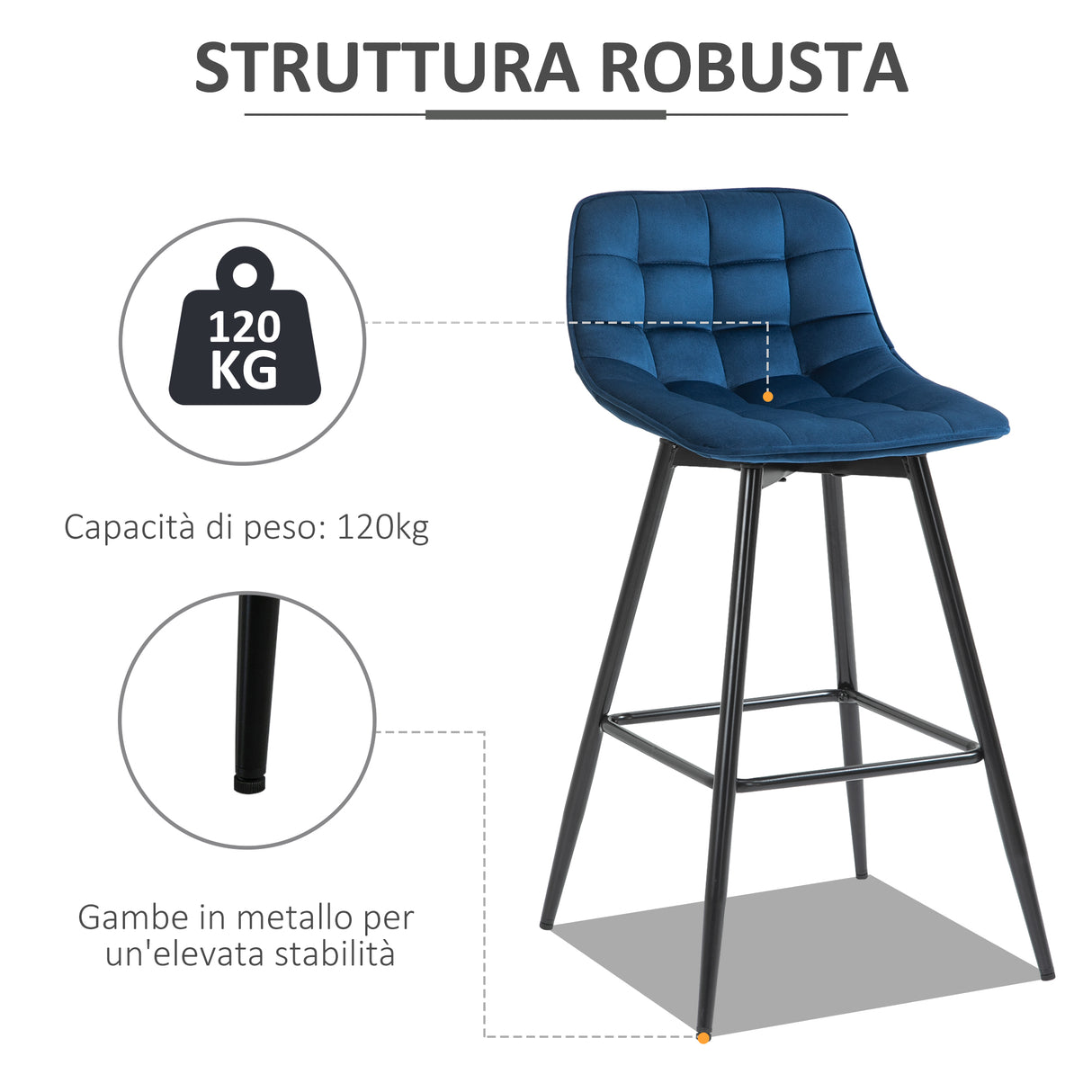 easycomfort easycomfort set 2 sgabelli da bar sedie imbottite stile nordico velluto blu ean 8055776912233