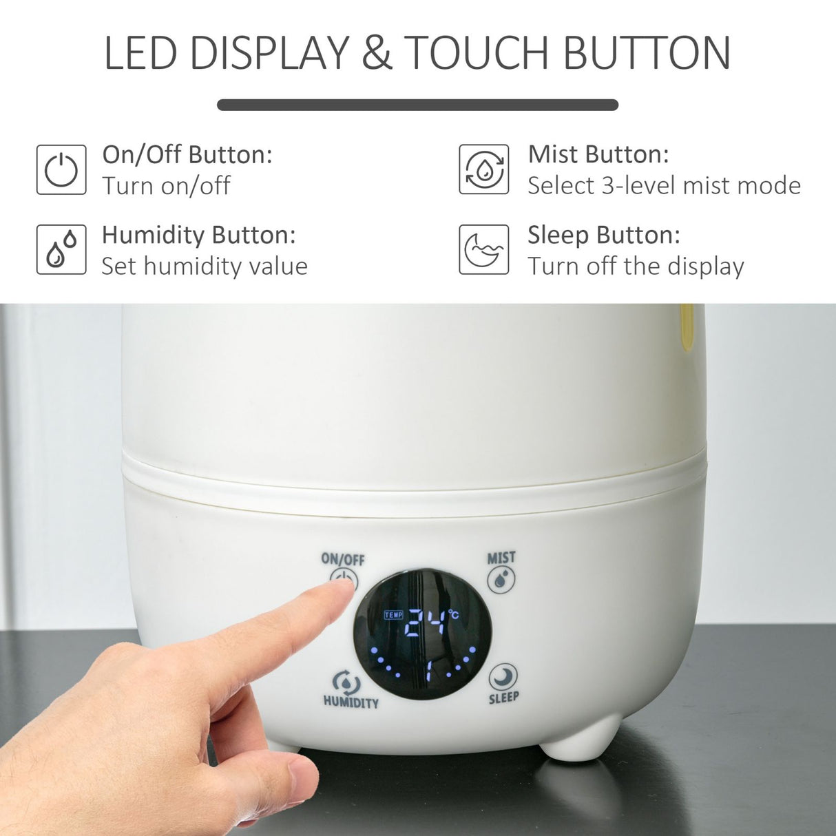 easycomfort easycomfort umidificatore ultrasuoni da 4.8l per ambienti fino a 40 3 modalita di vaporizzazione 8 12 ore di durata display a led bianco