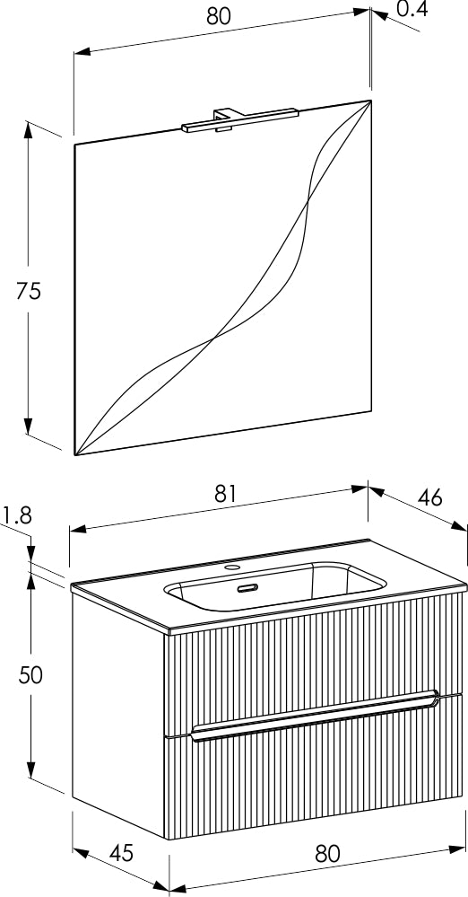 legnox consolle bagno legnox rigo 80 cm rovere con 2 cassetti lavabo specchio e lampada