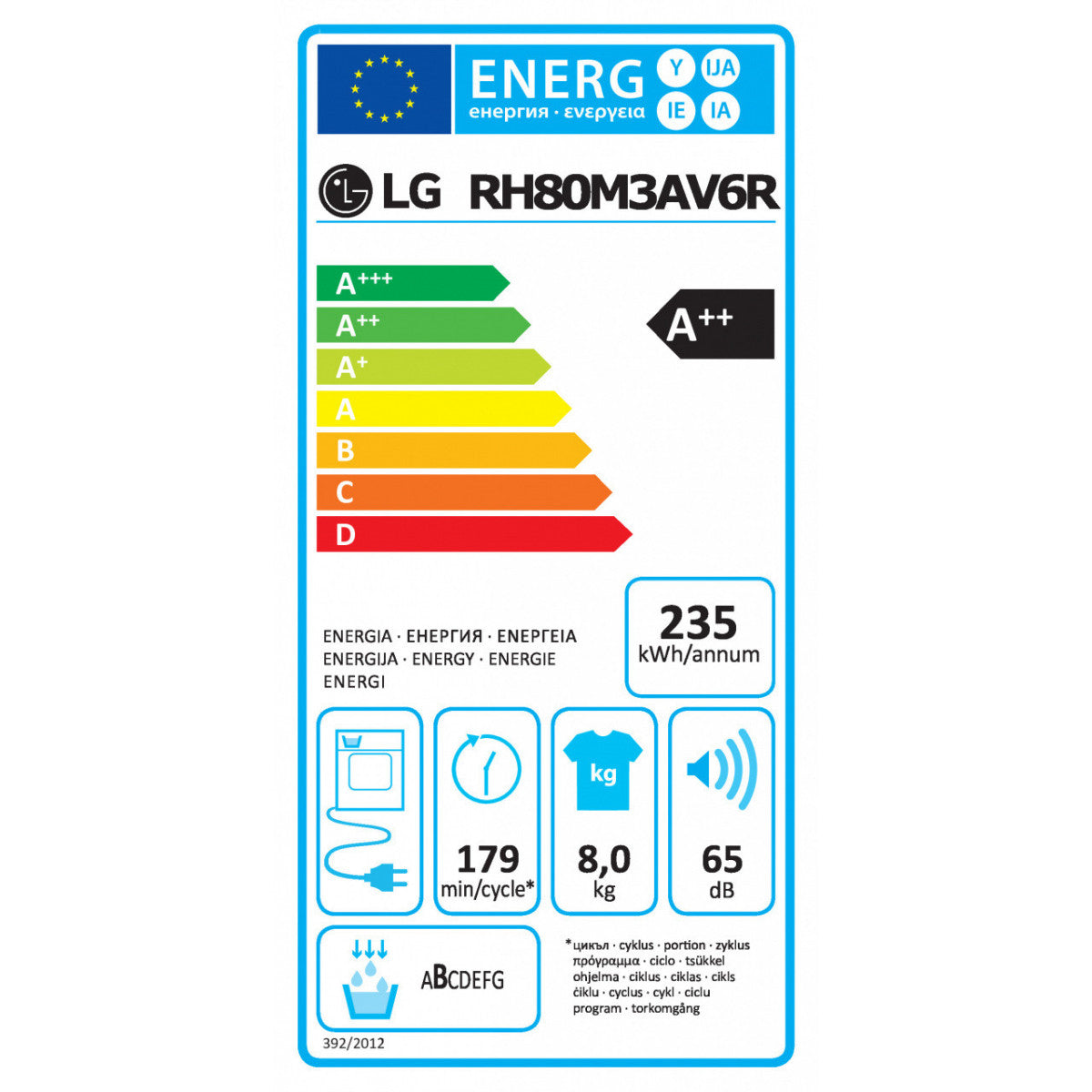 lg asciugatrice a pompa di calore lg rh80m3av6r 8kg eco hybrid classe a ean 8806091817815