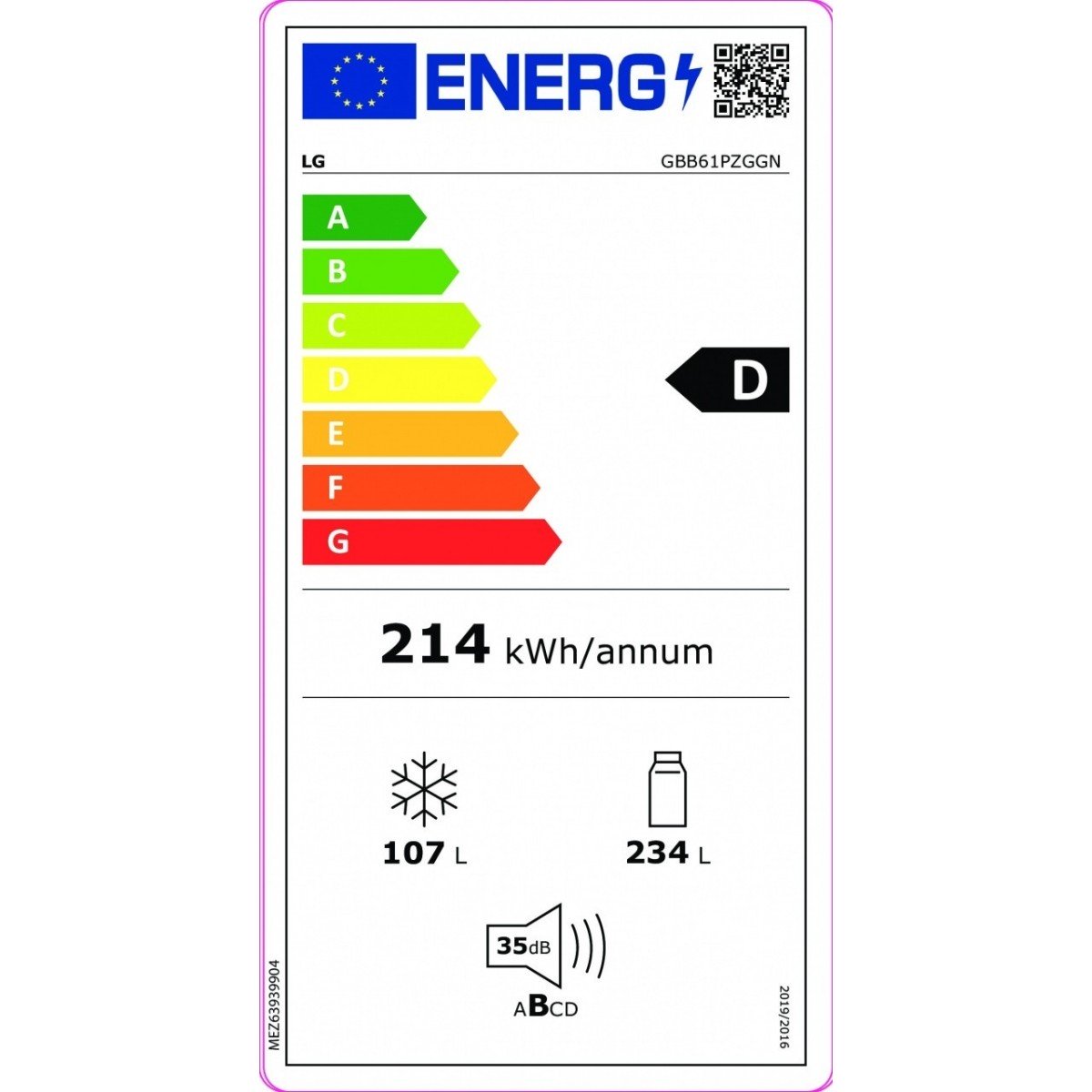 lg frigorifero combinato lg 314 litri gbb61pzggn linear cooling smart inverter total no frost smart diagnosis classe d ean 8806091391124