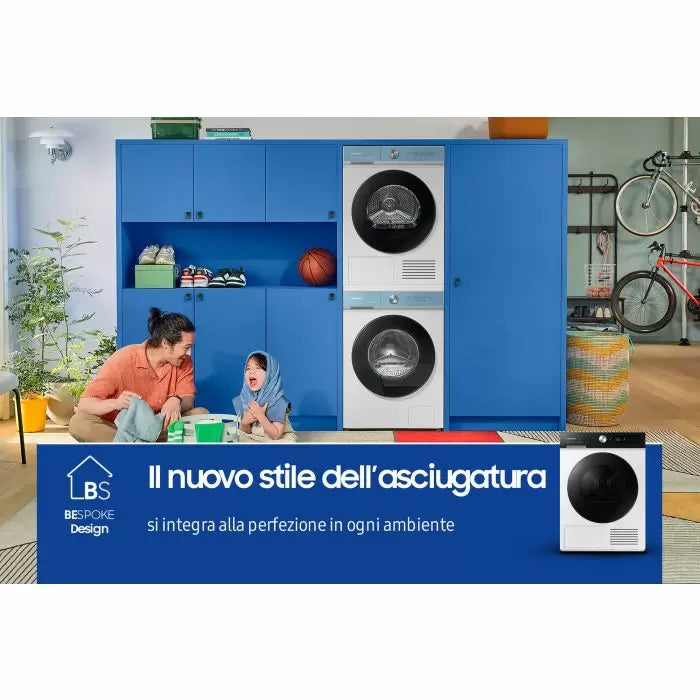 samsung asciugatrice a pompa di calore samsung bespoke ai 9 kg quickdry dv90bb7445ge axlxp 60x85x60 a 10 ean 8806094559330