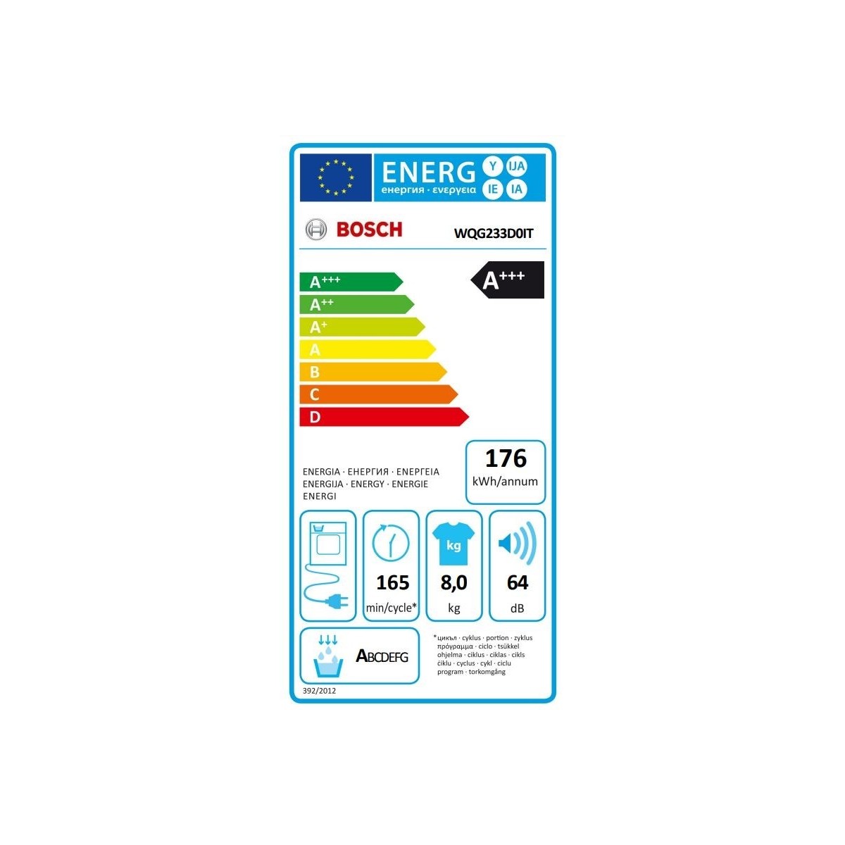 bosch asciugatrice a pompa di calore 8 kg bosch wqg233d0it serie 6 classe a ean 4242005303229