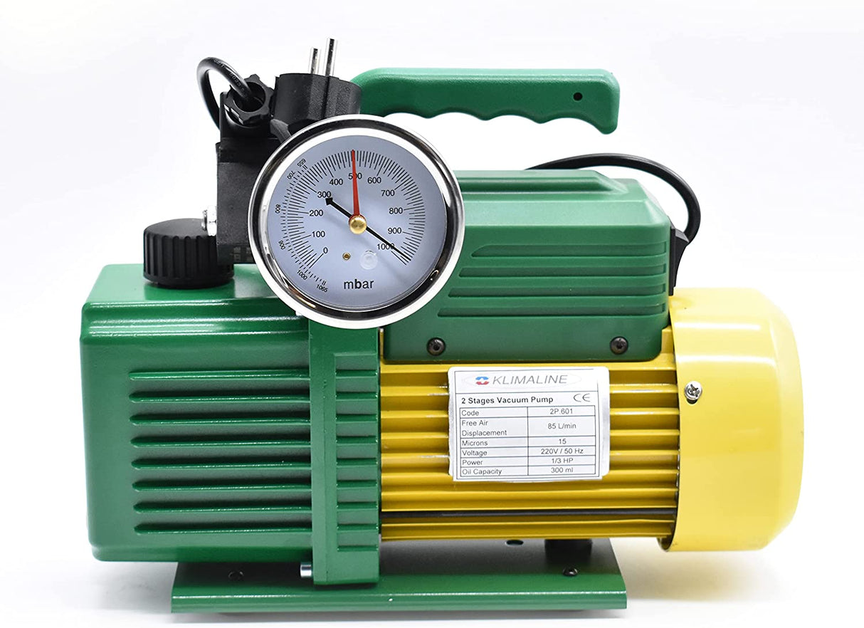 klimaline pompa vuoto bistadio klimaline con vacuometro e valvola solenoide per impianti gas hfo r32 r410 r1234yf 85 lmin motore antideflagrante per condizionamento climatizzatore