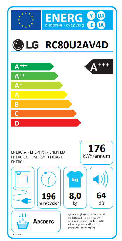 lg asciugatrice a carico frontale lg 8 kg dual inverter eco hybrid wi fi rc80u2av4d classe a ean 8806098581726