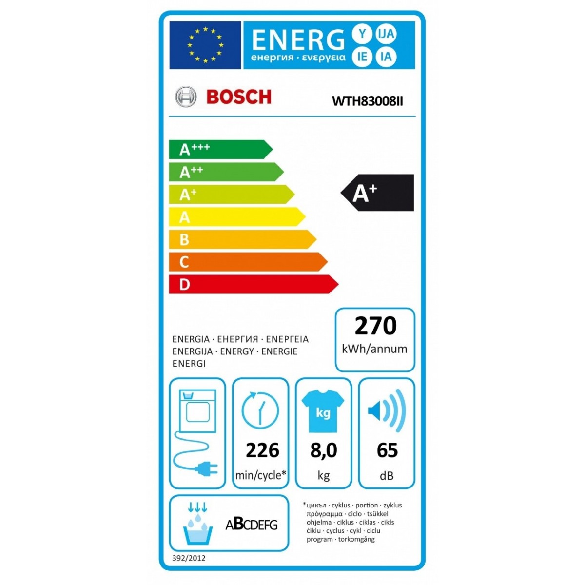 bosch asciugatrice a condensazione bosch 8 kg a carica frontale serie 4 easyclean wth83008ii classe a ean 4242005183371