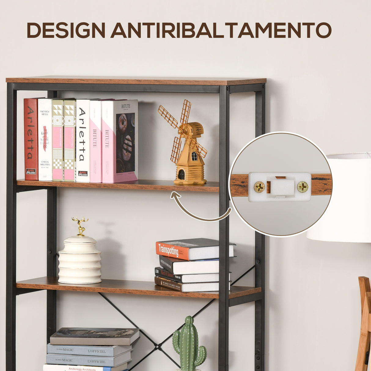 easycomfort easycomfort libreria in stile industriale vintage con 6 mensole in legno e metallo nero ean 8054144131009