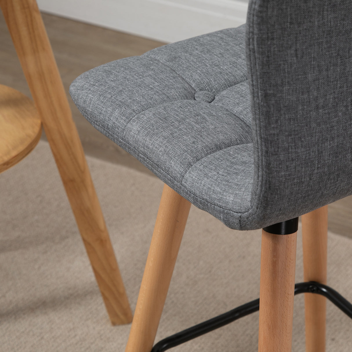 easycomfort easycomfort set 2 sgabelli da bar con schienale e poggiapiedi seduta imbottita in tessuto e gambe in legno grigio