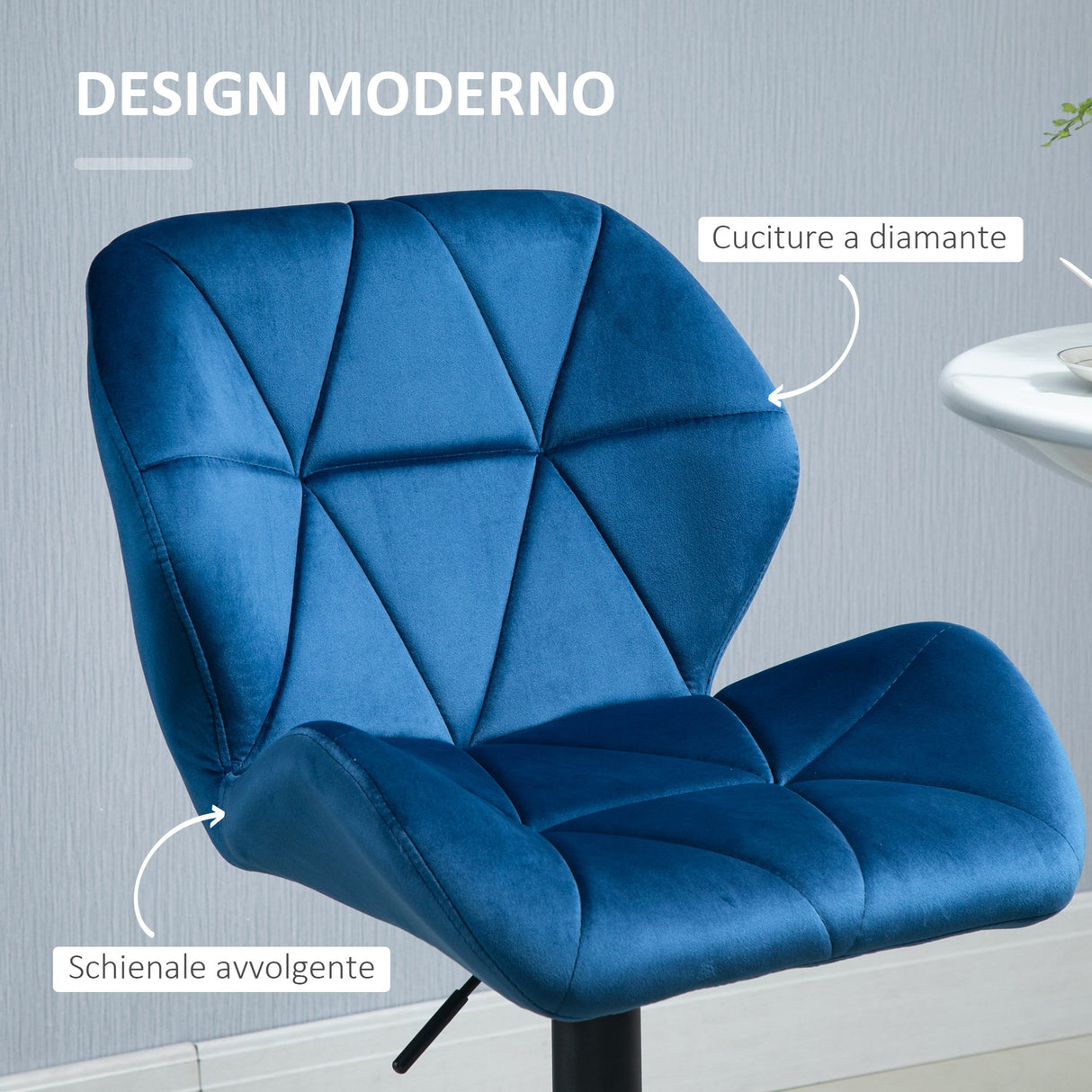easycomfort easycomfort set 2 sgabelli da bar girevoli con altezza regolabile rivestimento velluto e base rotonda blu