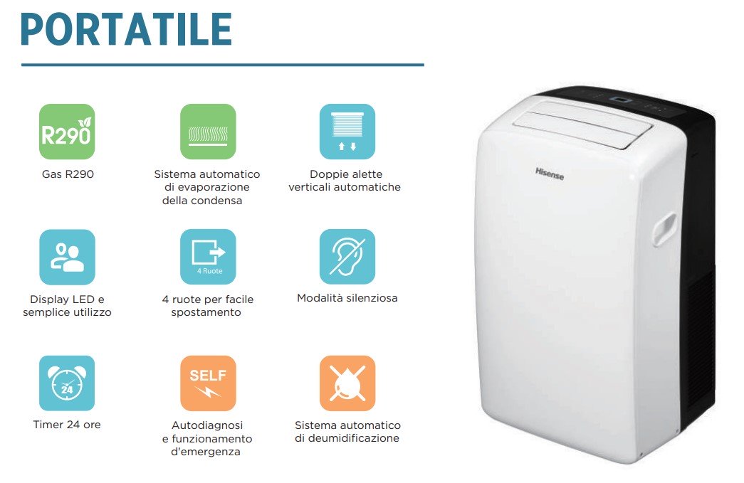 hisense climatizzatore condizionatore hisense portatile 9000 btu aph09 con gas r290
