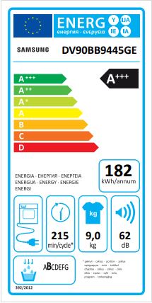 samsung asciugatrice a pompa di calore samsung 9 kg bespoke ai silentdry inverter dv90bb9445ge classe a 5 ean 8806094559477