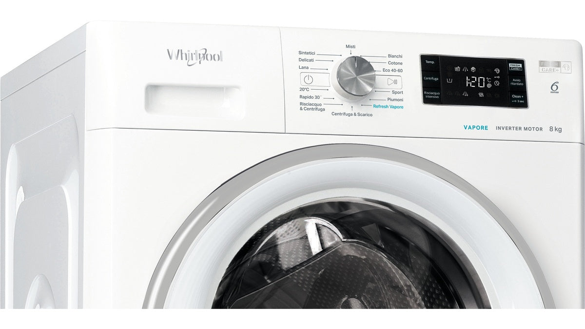 whirlpool lavatrice a carica frontale whirlpool freshcare ffb 846 sv it 8 kg 1400 giri classe a a845xl595xp63 tecnologia 6 senso refresh vapore ean 8003437050589