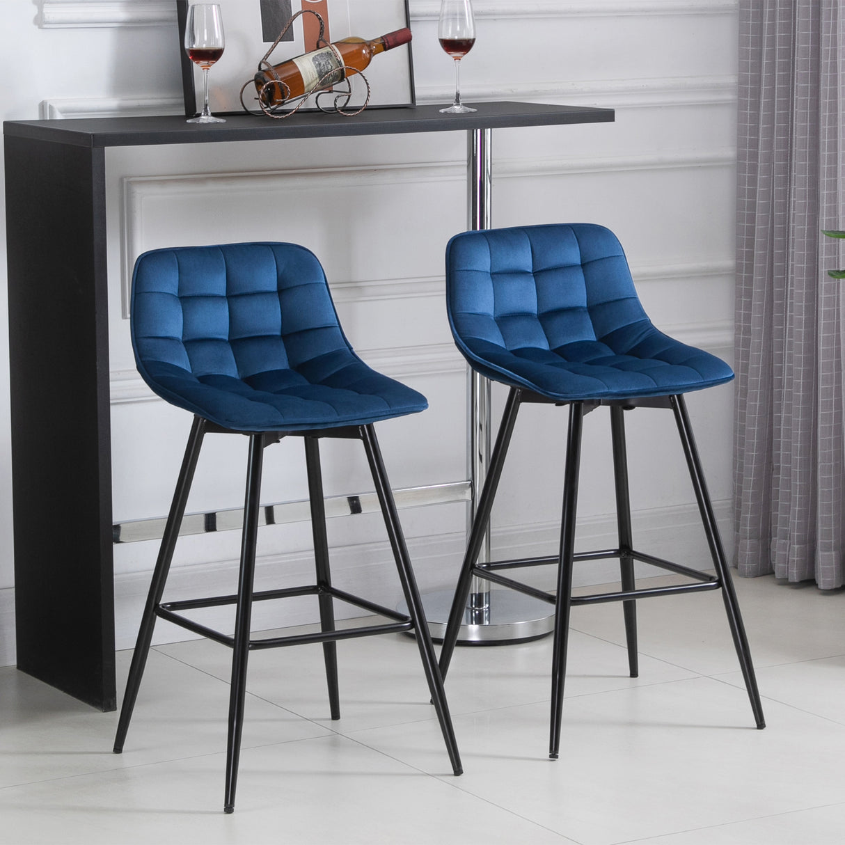 easycomfort easycomfort set 2 sgabelli da bar sedie imbottite stile nordico velluto blu ean 8055776912233