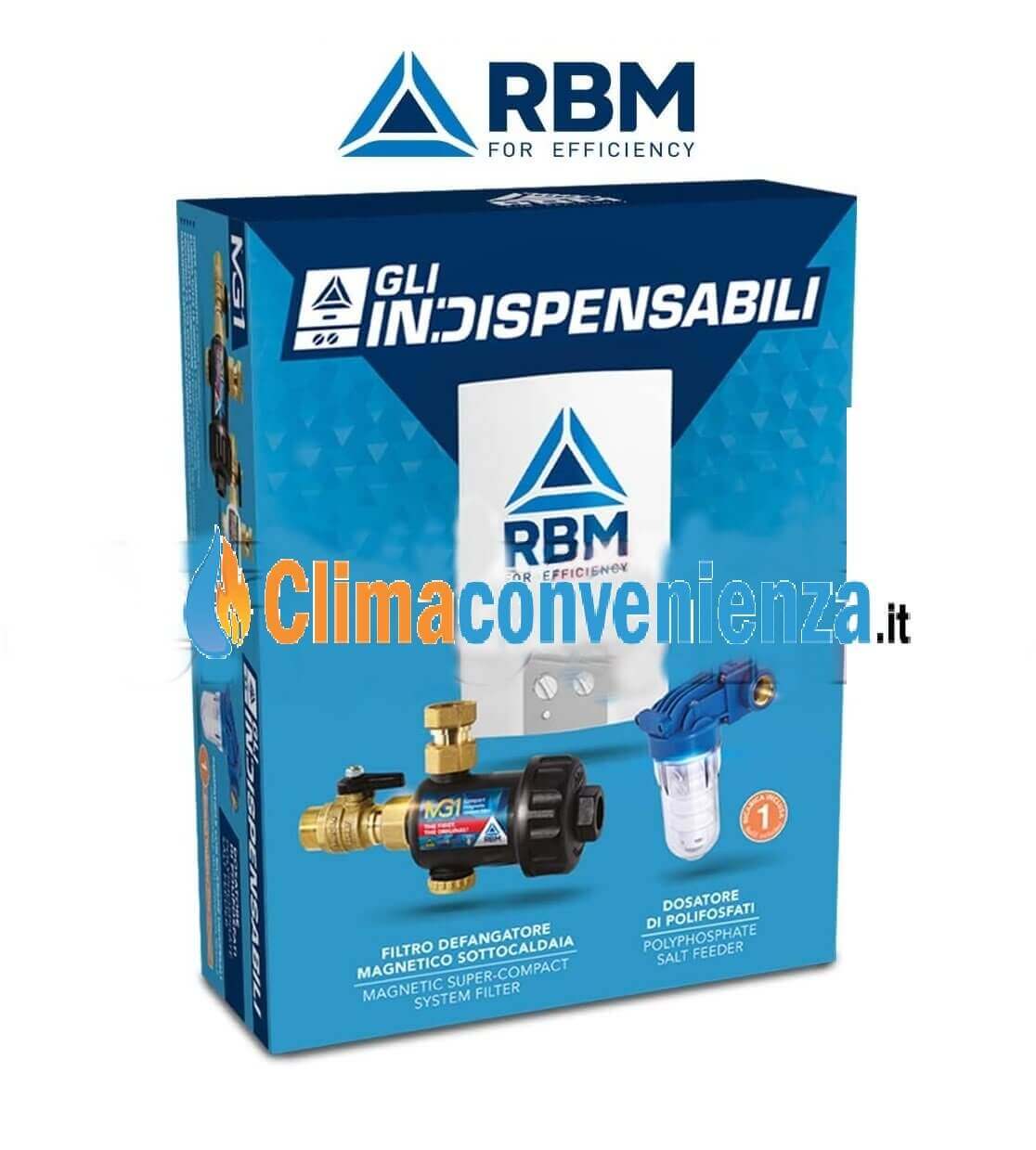rbm a kit salvacaldaia rbm gli indispensabili filtro defangatore magnetico mg1 dosatore polifosfati ean 8019495497686