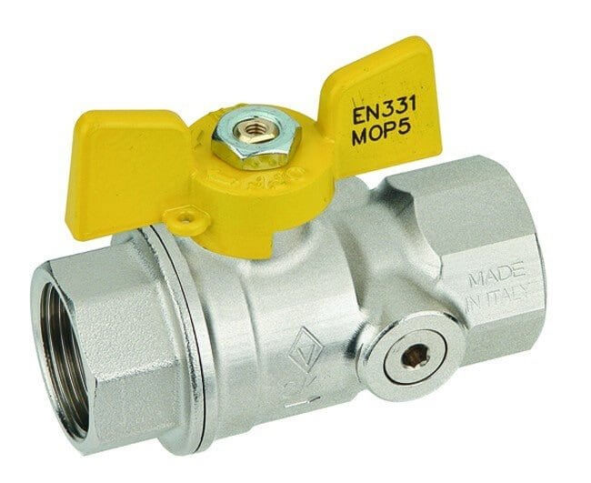 bugatti arresto bugatti con farfalla in alluminio gialla e presa pressione per gas femmina femmina valvola a sfera passaggio totale 1 cod b6431 ean 8027010186342