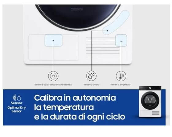 samsung asciugatrice a pompa di calore 9kg samsung dv90bb5245aes3 optimal dry classe a ean 8806094559149
