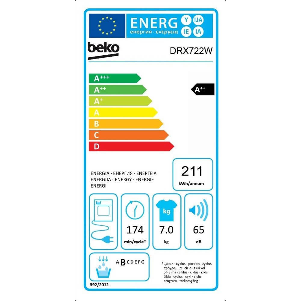 beko asciugatrice a pompa di calore beko 7 kg drx722w optisense classe a ean 8690842157172