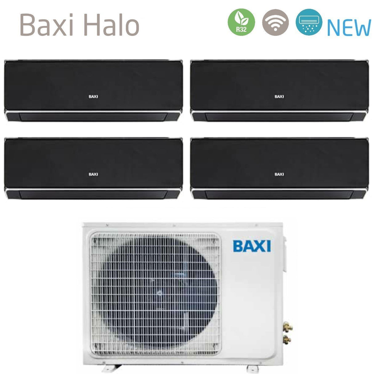 baxi climatizzatore condizionatore baxi quadri split inverter serie halo nero 99912 con lsgt100 4m r 32 wi fi integrato 90009000900012000