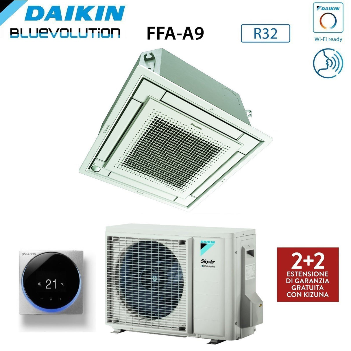 daikin climatizzatore condizionatore daikin a cassetta fully flat 21000 btu ffa60a9 rzag60a r 32 wi fi optional con comando a filo e griglia inclusi