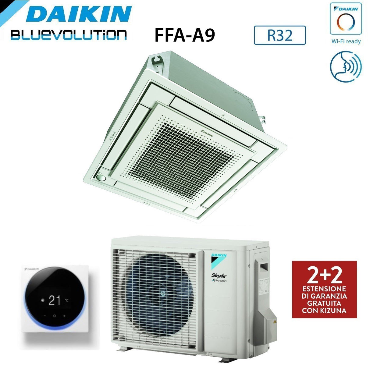 daikin climatizzatore condizionatore daikin a cassetta fully flat 21000 btu ffa60a9 rzag60a r 32 wi fi optional con comando a filo e griglia inclusi