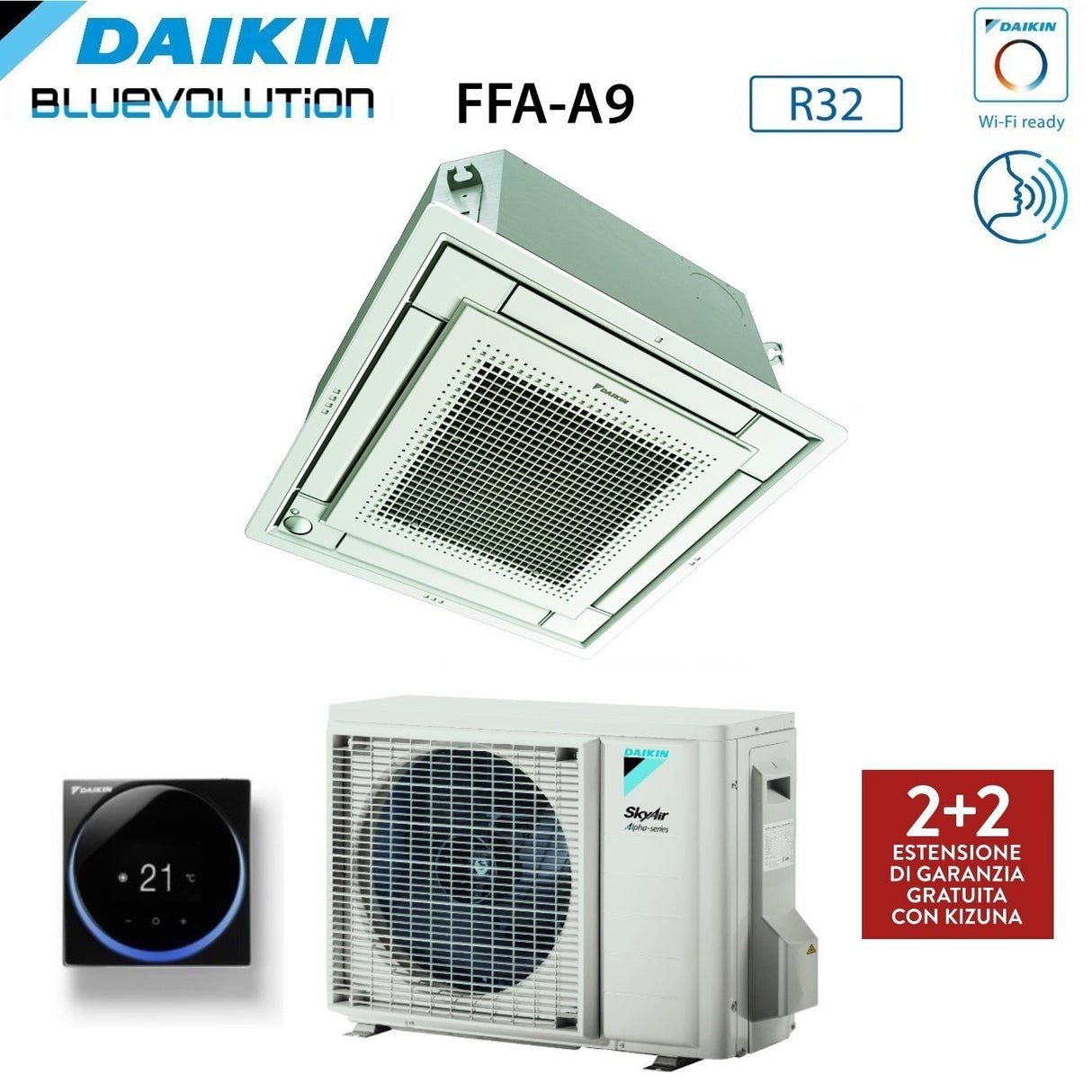 daikin climatizzatore condizionatore daikin a cassetta fully flat 21000 btu ffa60a9 rzag60a r 32 wi fi optional con comando a filo e griglia inclusi