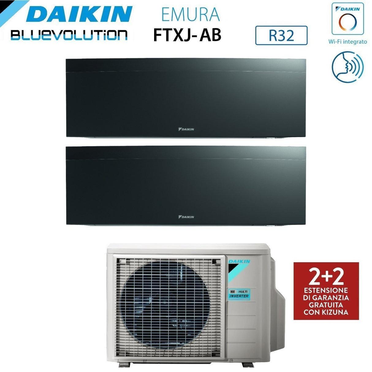 daikin climatizzatore condizionatore daikin bluevolution dual split inverter serie emura black iii 715 con 2mxm50n r 32 wi fi integrato 700015000 colore nero garanzia italiana